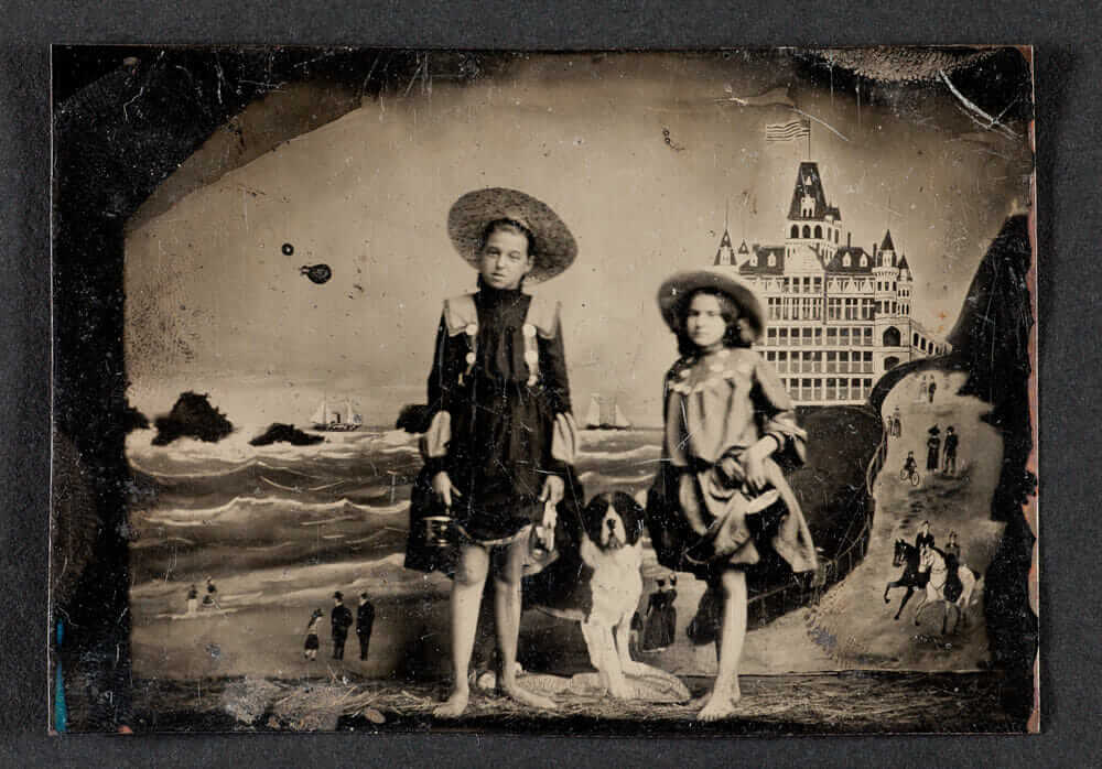 Tintype portrait with Cliff House and Seal Rocks background